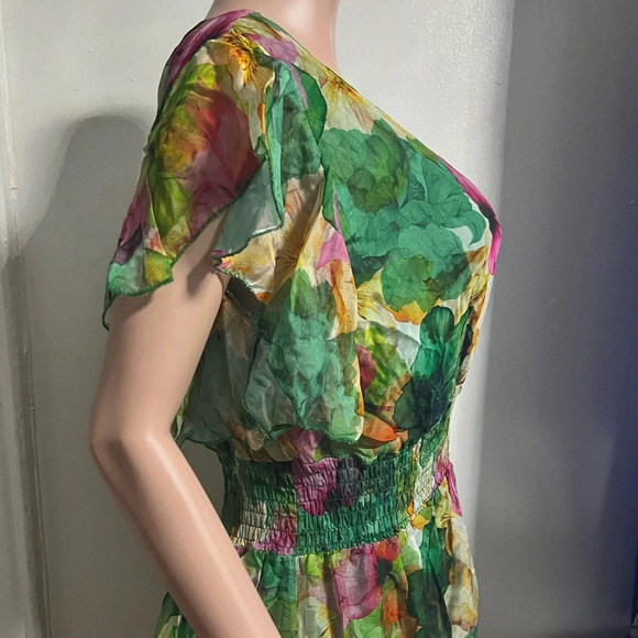 NWT LA RAGAZZE Women’s Floral Italian Silk Blend Maxi Dress - Picture 8 of 14